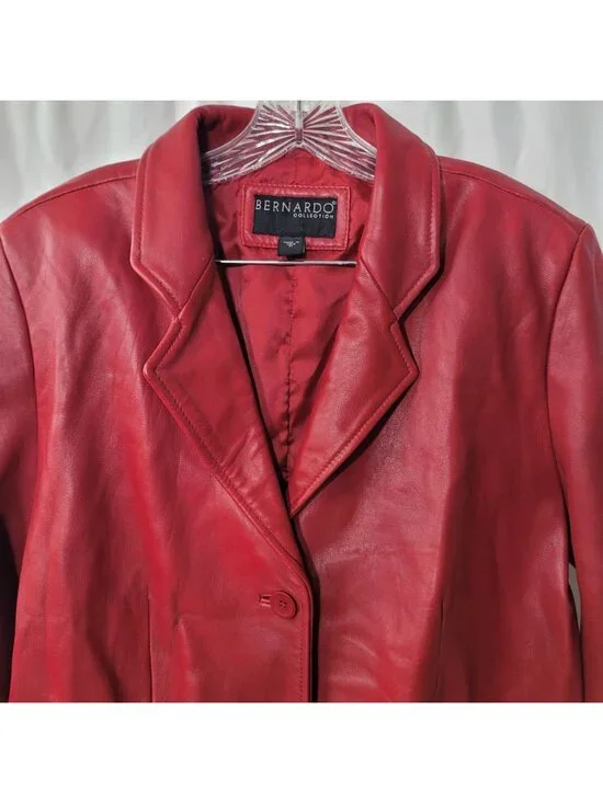 Bernardo Collection Women's Red Leather Blazer Jacket Size XL NWT - Picture 4 of 11